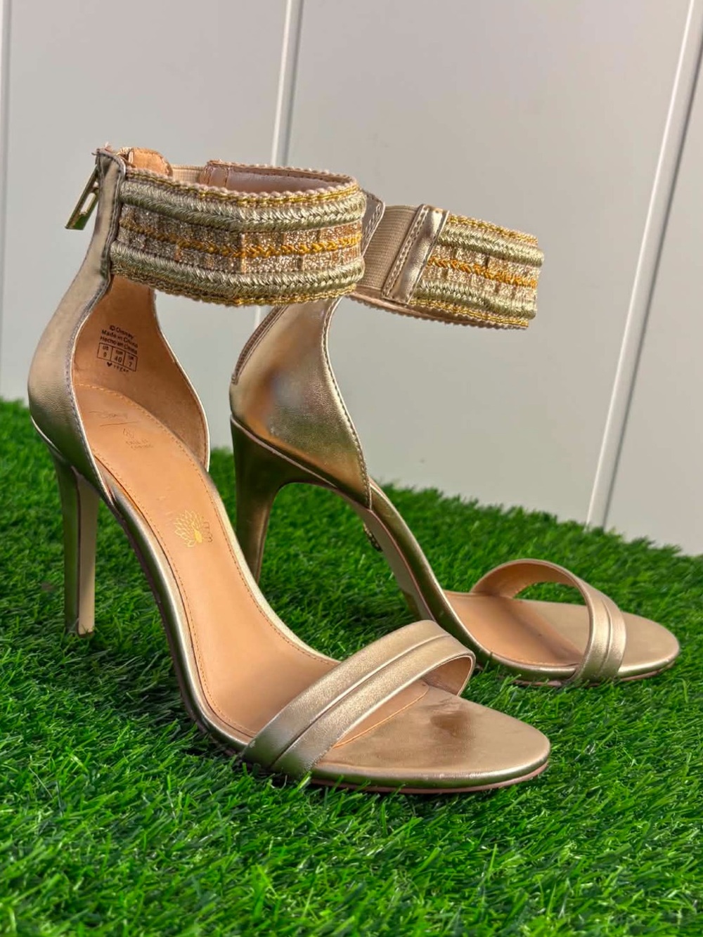 Aldo Metallic Gold Ankle-Strap Stiletto Heels